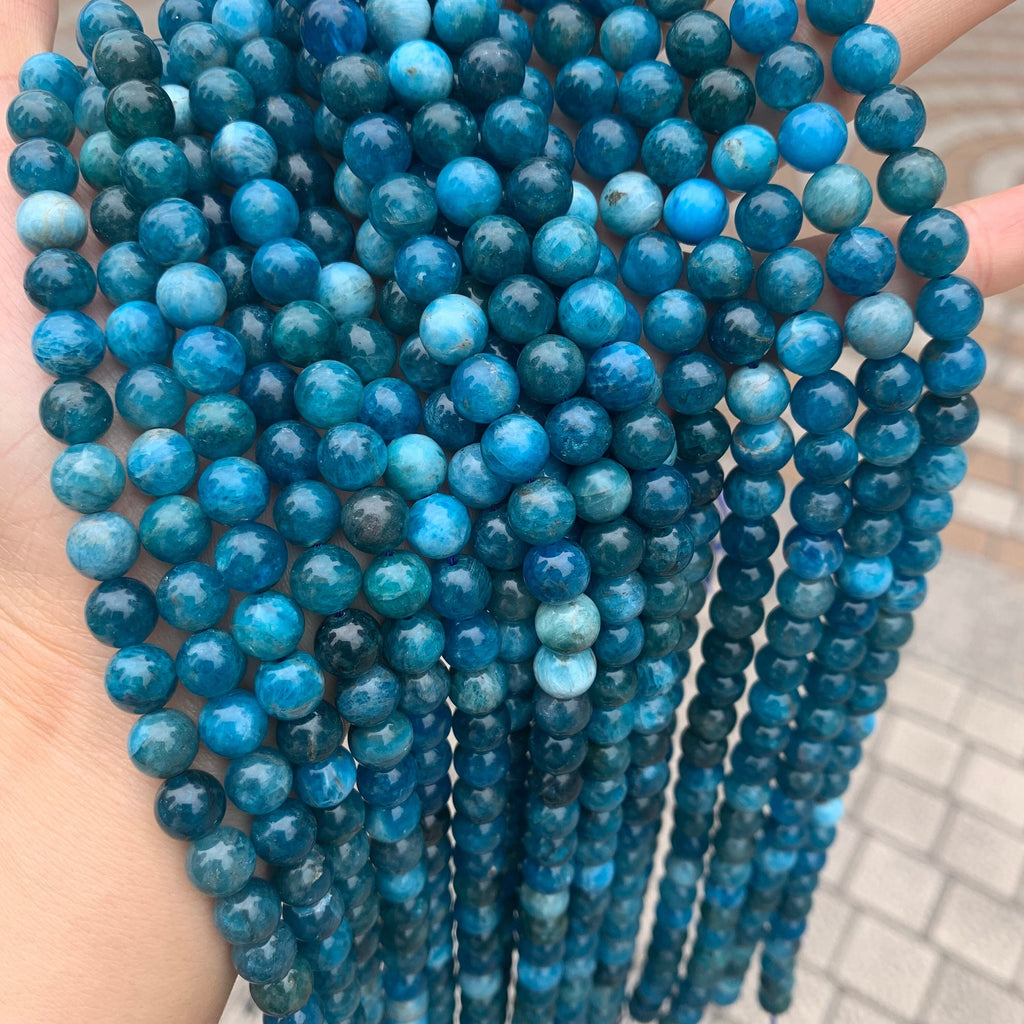 Natural Apatite Loose Round Beads,Blue Apatite Stone Beads 6mm 8mm 10mm Gemstone Beads Lace Bead 15.5 Inch Strand AAA for DIY Jewelry Making