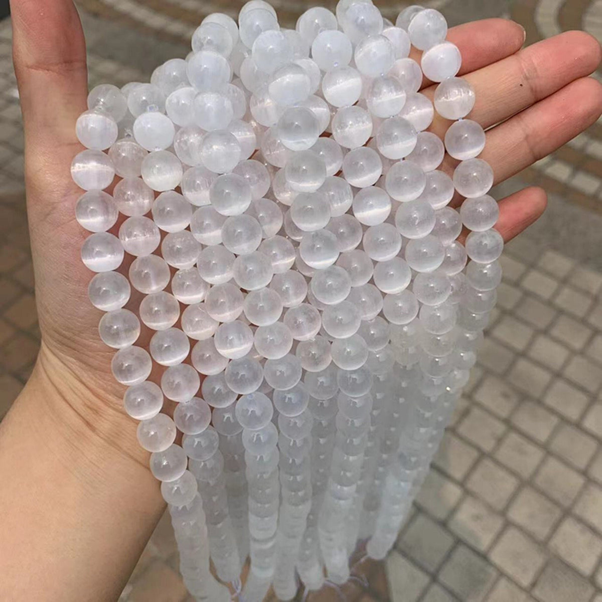 Natural Clear Selenite Round Bead Selenite Loose Beads Gemstone Beads Clear Selenite Gemstone Cat Eye Loose Bead 6mm 8mm 10mm 15.5 Inch AAA