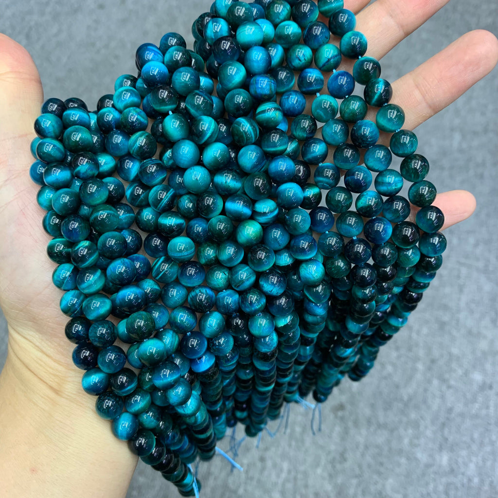 Natural Lake Placid Blue Tiger Eyes Bead 6mm 8mm 10mm Tiger Eye Gemstone Round Beads Lake Blue Tiger Eye Bead 15.5 Inch Strand AAA