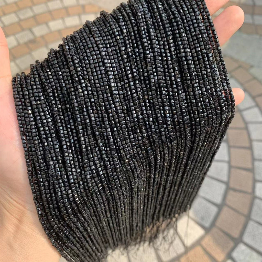 Natural Black Spinel Micro Faceted Cube Beads 2.5mm 3mm 5mm Black Gemstones Loose Beads for Jewelry Making 15.5 Inch Strand AAA