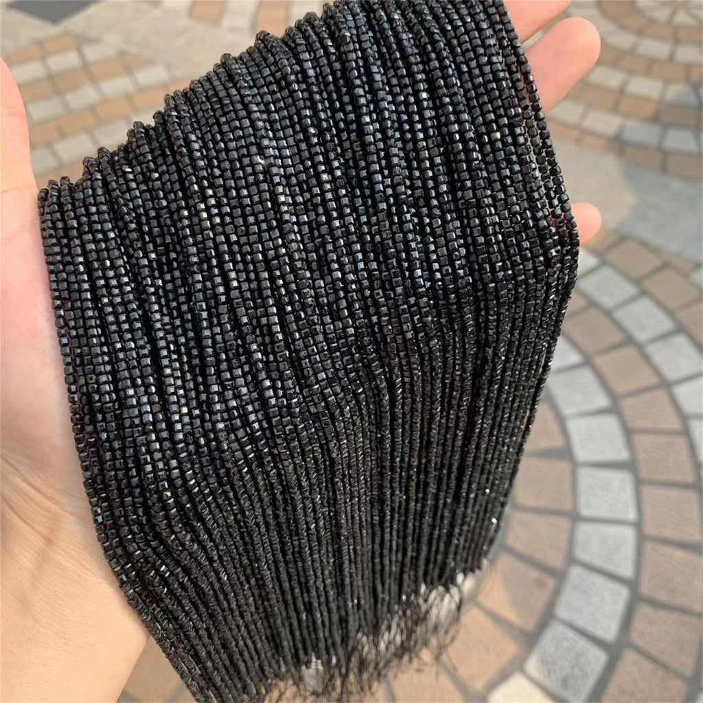 Natural Black Spinel Micro Faceted Cube Beads 2.5mm 3mm 5mm Black Gemstones Loose Beads for Jewelry Making 15.5 Inch Strand AAA