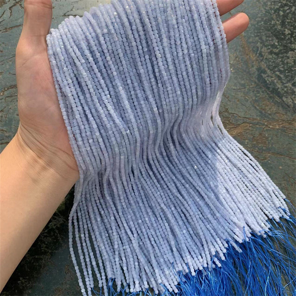 Natural Blue Lace Agate Beads Micro Faceted Cube Beads 2.5mm Blue Lace Agate Gemstones Loose Beads for Jewelry Making 15.5 Inch Strand AAA