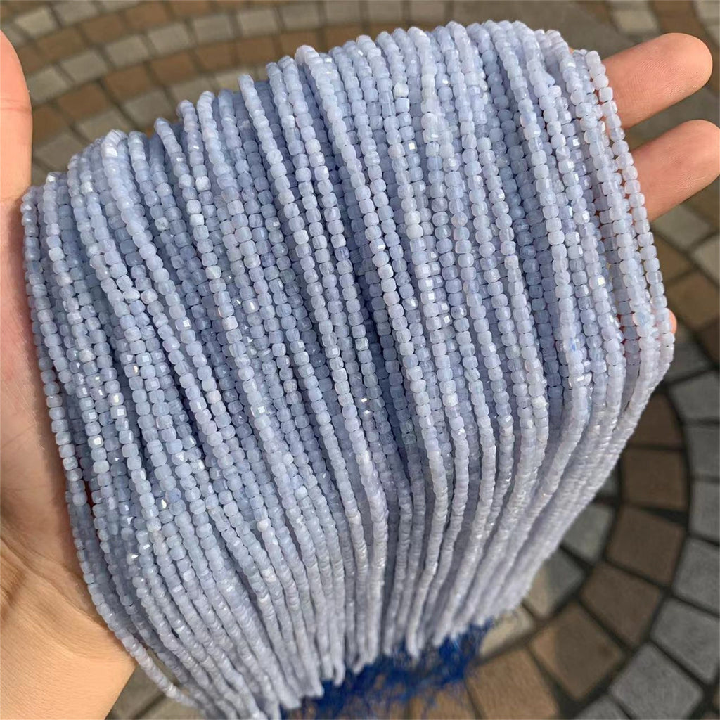 Natural Blue Lace Agate Beads Micro Faceted Cube Beads 2.5mm Blue Lace Agate Gemstones Loose Beads for Jewelry Making 15.5 Inch Strand AAA