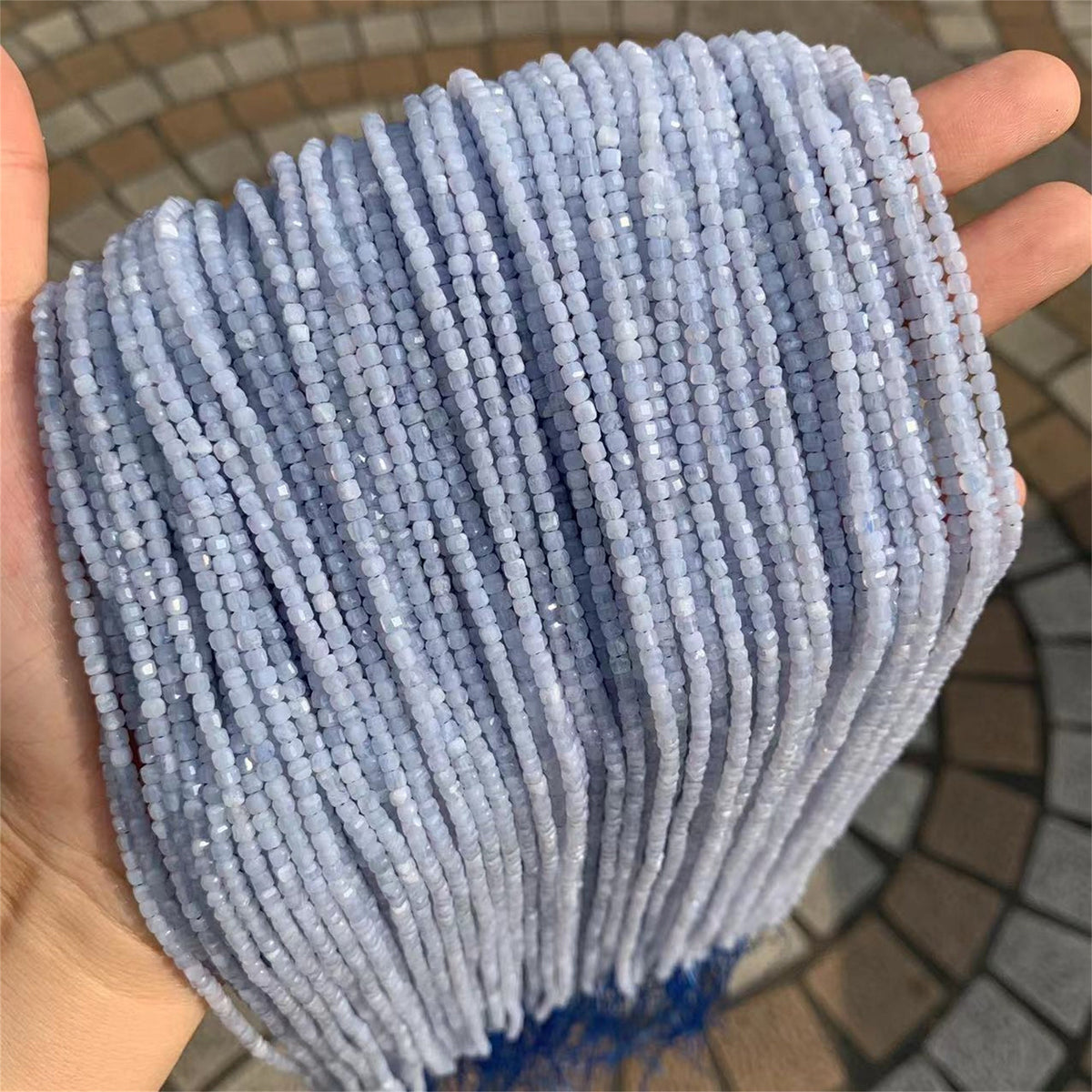 Natural Blue Lace Agate Beads Micro Faceted Cube Beads 2.5mm Blue Lace Agate Gemstones Loose Beads for Jewelry Making 15.5 Inch Strand AAA