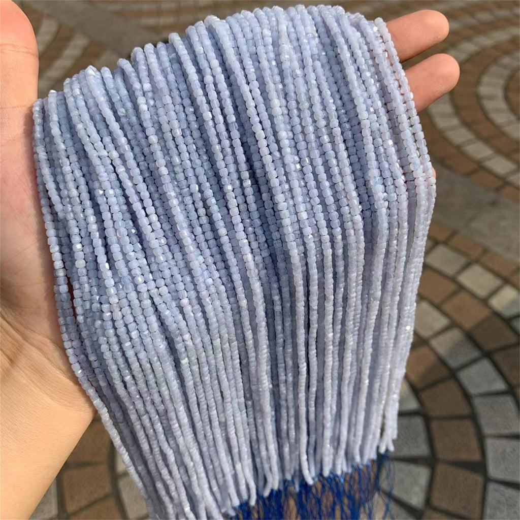 Natural Blue Lace Agate Beads Micro Faceted Cube Beads 2.5mm Blue Lace Agate Gemstones Loose Beads for Jewelry Making 15.5 Inch Strand AAA