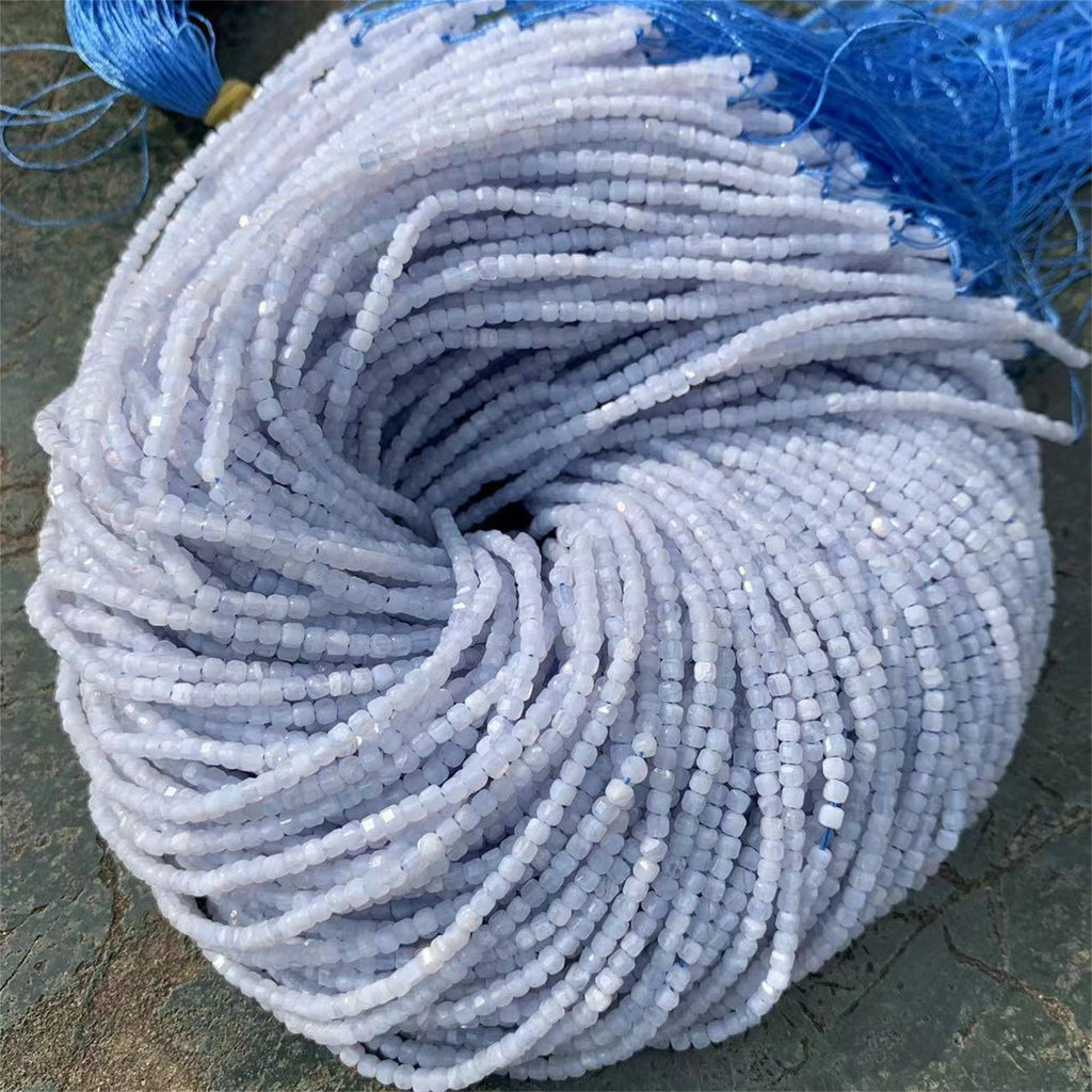 Natural Blue Lace Agate Beads Micro Faceted Cube Beads 2.5mm Blue Lace Agate Gemstones Loose Beads for Jewelry Making 15.5 Inch Strand AAA