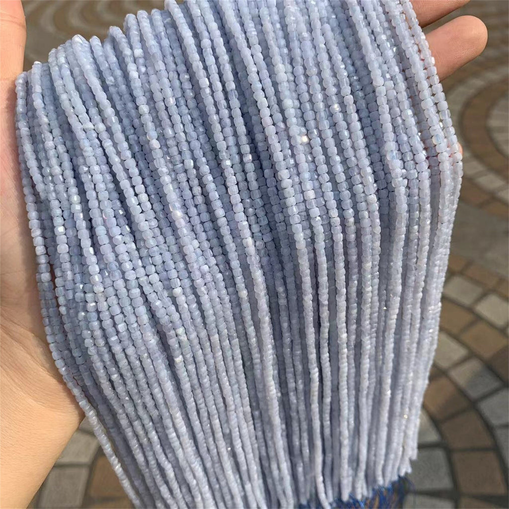 Natural Blue Lace Agate Beads Micro Faceted Cube Beads 2.5mm Blue Lace Agate Gemstones Loose Beads for Jewelry Making 15.5 Inch Strand AAA