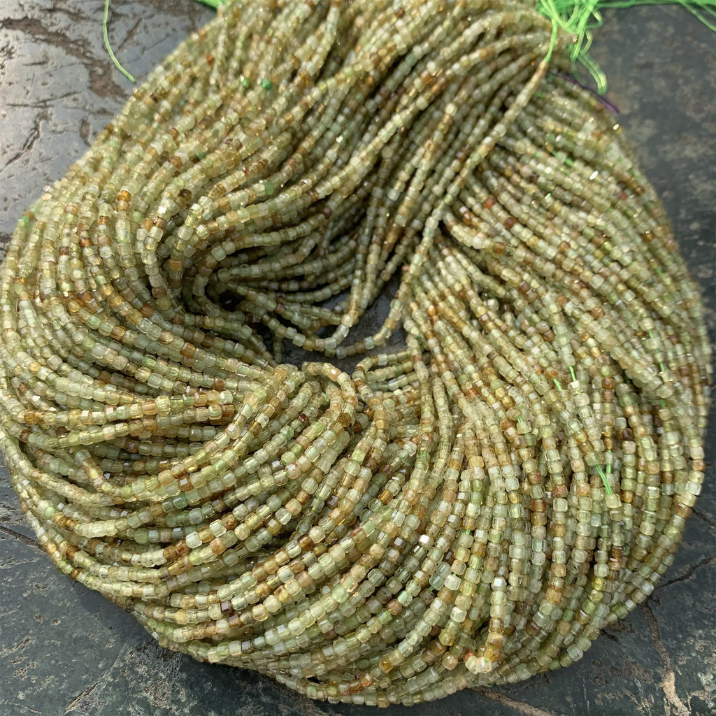 Natural Green Garnet Beads Micro Faceted Cube Beads 2.5mm Green Garnet Gemstones Loose Beads for Jewelry Making 15.5 Inch Strand AAA