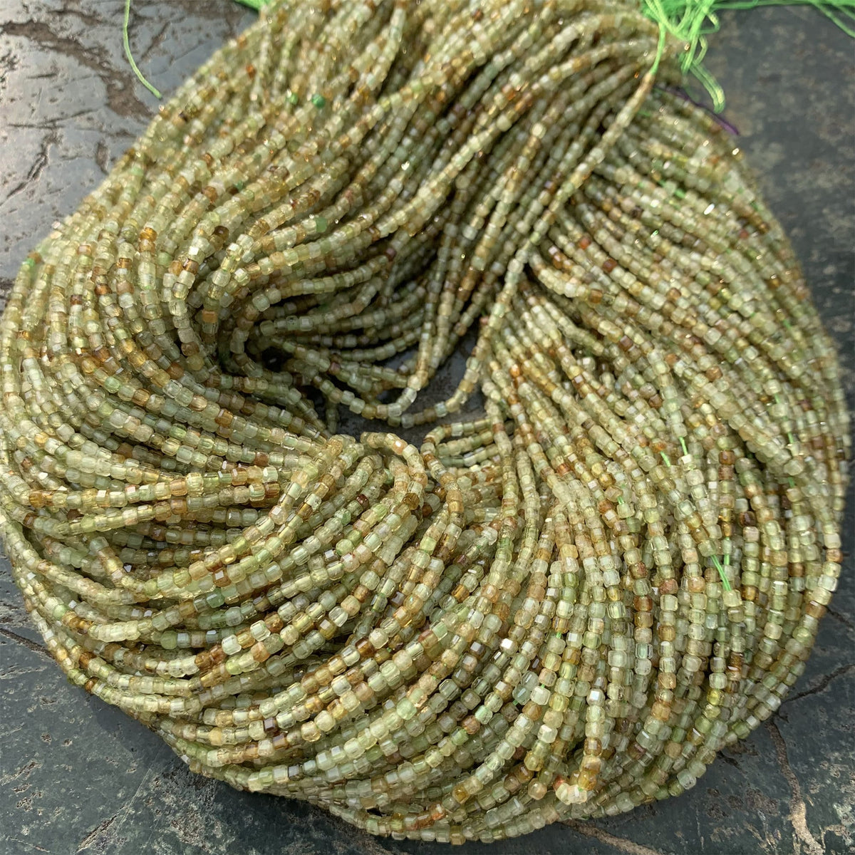Natural Green Garnet Beads Micro Faceted Cube Beads 2.5mm Green Garnet Gemstones Loose Beads for Jewelry Making 15.5 Inch Strand AAA