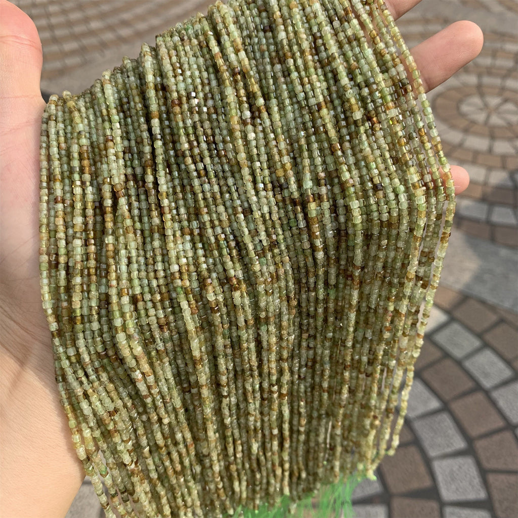 Natural Green Garnet Beads Micro Faceted Cube Beads 2.5mm Green Garnet Gemstones Loose Beads for Jewelry Making 15.5 Inch Strand AAA