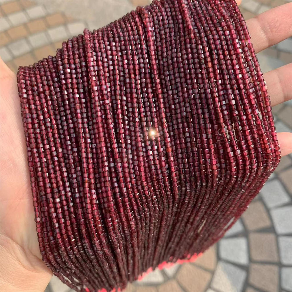Natural Red Garnet Beads Micro Faceted Cube Beads 2.5mm Red Garnet Gemstones Loose Beads for Jewelry Making 15.5 Inch Strand AAA