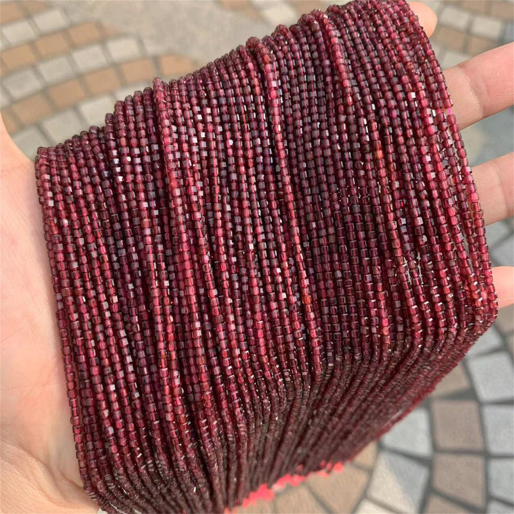 Natural Red Garnet Beads Micro Faceted Cube Beads 2.5mm Red Garnet Gemstones Loose Beads for Jewelry Making 15.5 Inch Strand AAA