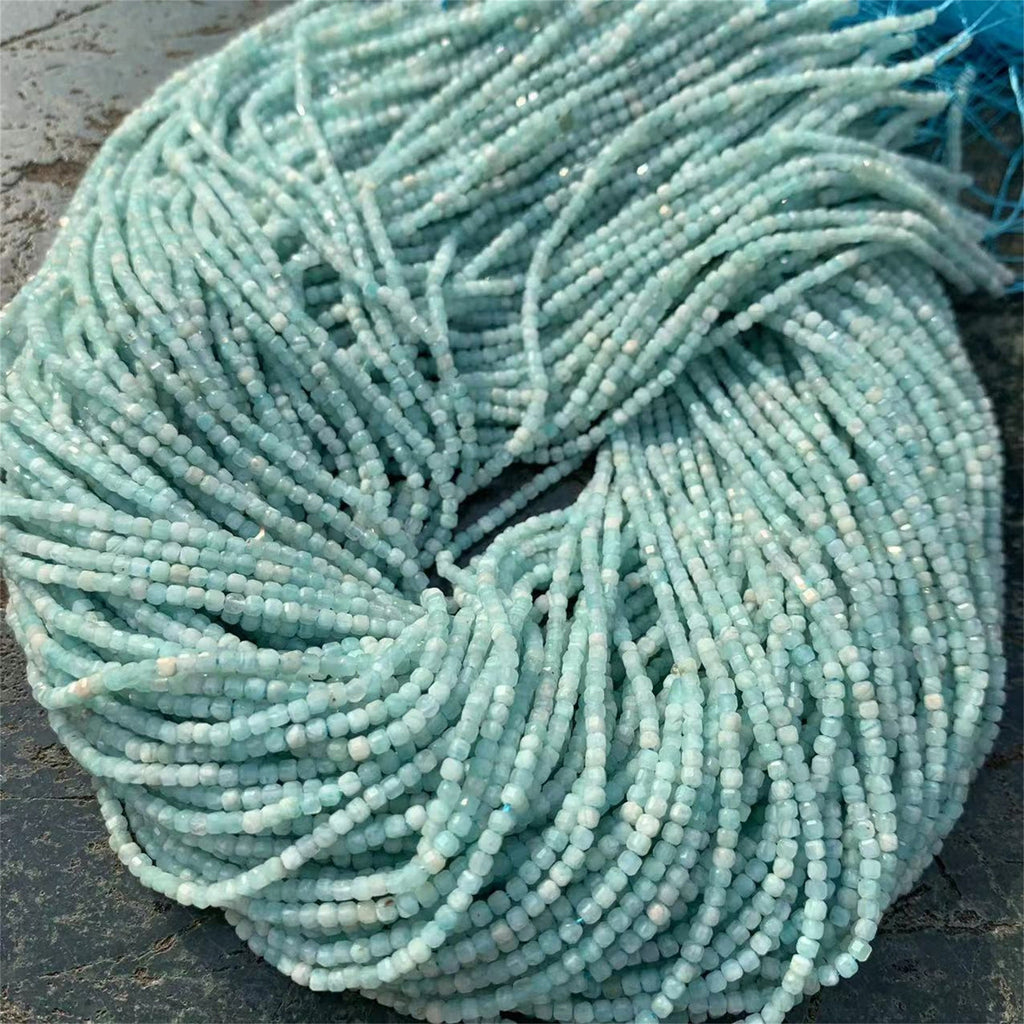 Natural Amazonite Beads Micro Faceted Cube Beads 2.5mm Amazonite Gemstones Loose Beads for Jewelry Making 15.5 Inch Strand AAA