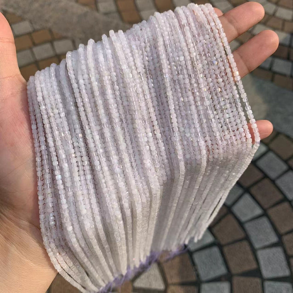 Natural Rainbow Moonstone Beads Micro Faceted Cube Bead 2.5mm Rainbow Moonstone Gemstones Loose Bead for Jewelry Making 15.5 Inch Strand AAA