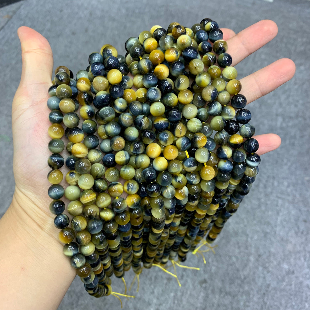 Natural Blue Yellow Tiger Eye Beads 6mm 8mm 10mm Gemstone Loose Beads Blue Yellow Color Tiger Eye Bead for DIY Jewelry Making 15.5 Inch AAA