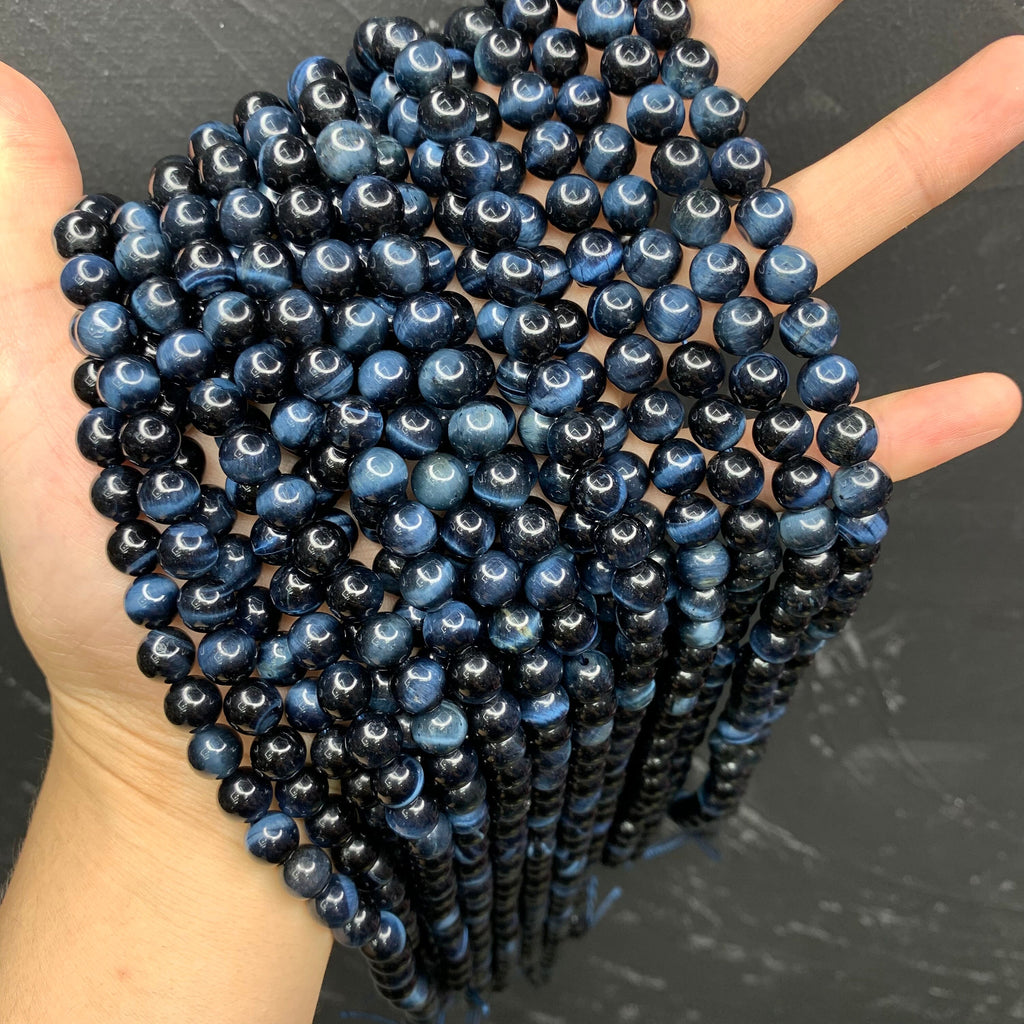 Natural Blue Tiger Eyes Bead 6mm 8mm 10mm Tiger Eye Gemstone Round Beads Blue Tiger Eye Bead 15.5 Inch Strand AAA for Jewelry Making