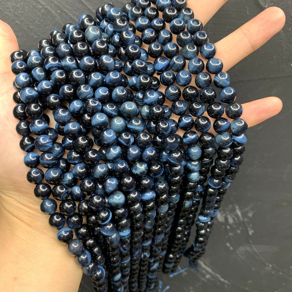 Natural Blue Tiger Eyes Bead 6mm 8mm 10mm Tiger Eye Gemstone Round Beads Blue Tiger Eye Bead 15.5 Inch Strand AAA for Jewelry Making