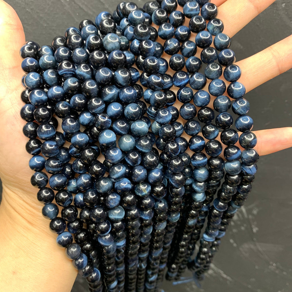 Natural Blue Tiger Eyes Bead 6mm 8mm 10mm Tiger Eye Gemstone Round Beads Blue Tiger Eye Bead 15.5 Inch Strand AAA for Jewelry Making