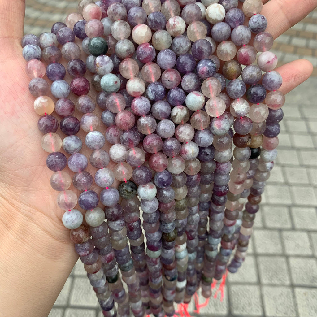 Natural Pink Tourmaline Round Beads 6mm 8mm 10mm Purple Tourmaline Smooth Bead for Jewelry DIY Making Strand 15.5" Garde AAA