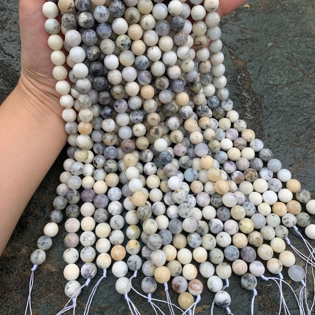 Natural White Opal Faceted beads Round Beads 6mm 8mm 10mm White Opal Bead Faceted Loose Bead for Jewelry DIY Making Strand 15.5" Garde AAA