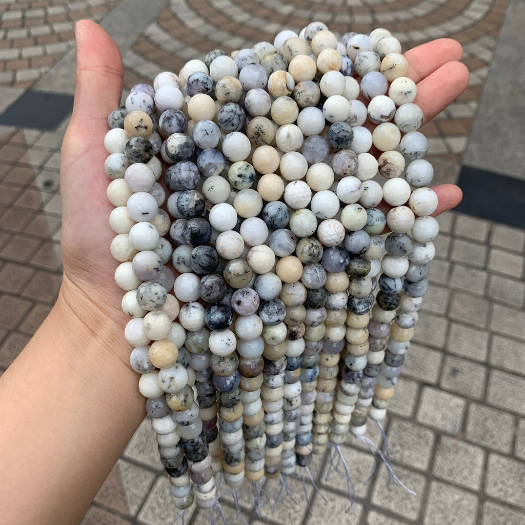 Natural White Opal Faceted beads Round Beads 6mm 8mm 10mm White Opal Bead Faceted Loose Bead for Jewelry DIY Making Strand 15.5" Garde AAA