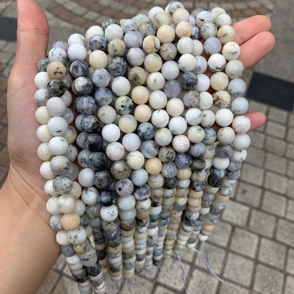 Natural White Opal Faceted beads Round Beads 6mm 8mm 10mm White Opal Bead Faceted Loose Bead for Jewelry DIY Making Strand 15.5" Garde AAA