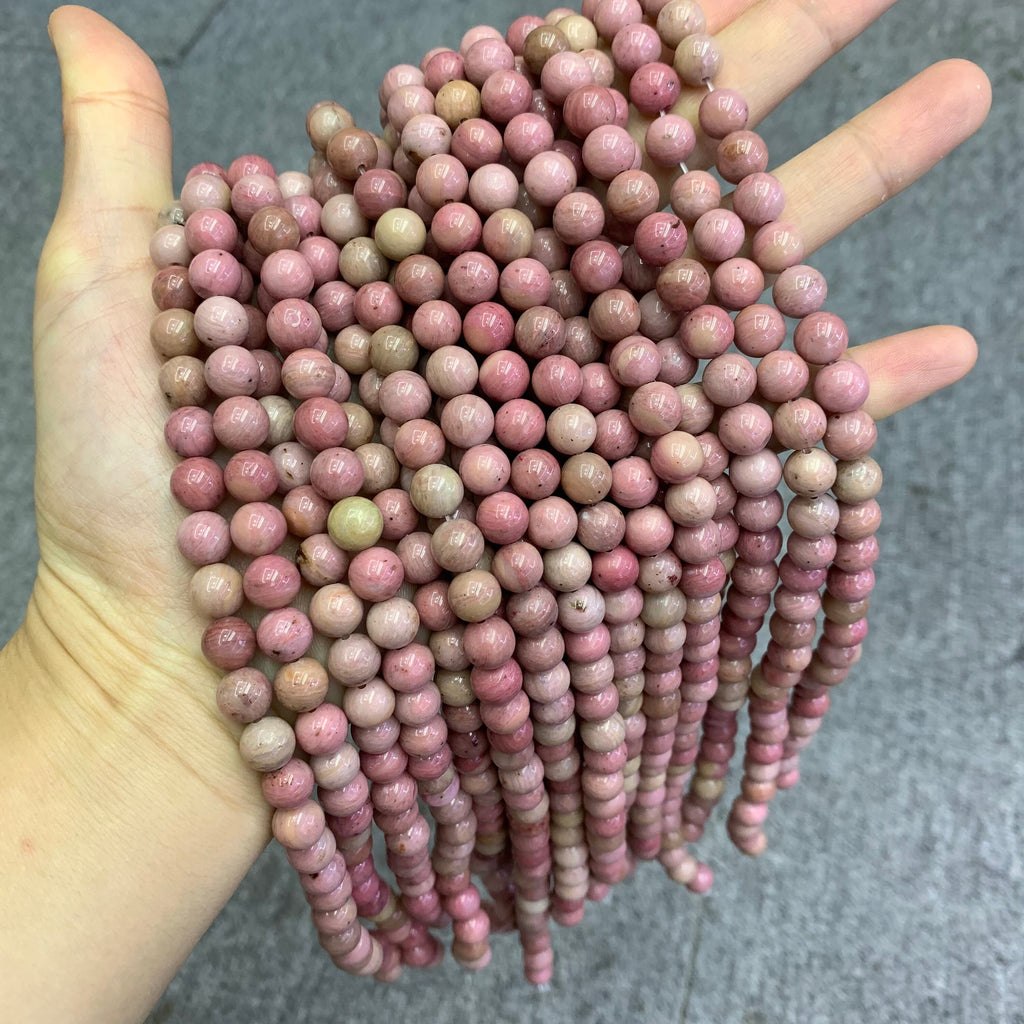 Natural Rhodochrosite Beads 6mm 8mm 10mm Argentina Rhodochrosite Gemstone Round Loose Bead for Jewelry DIY Making Strand 15.5" Garde AAA