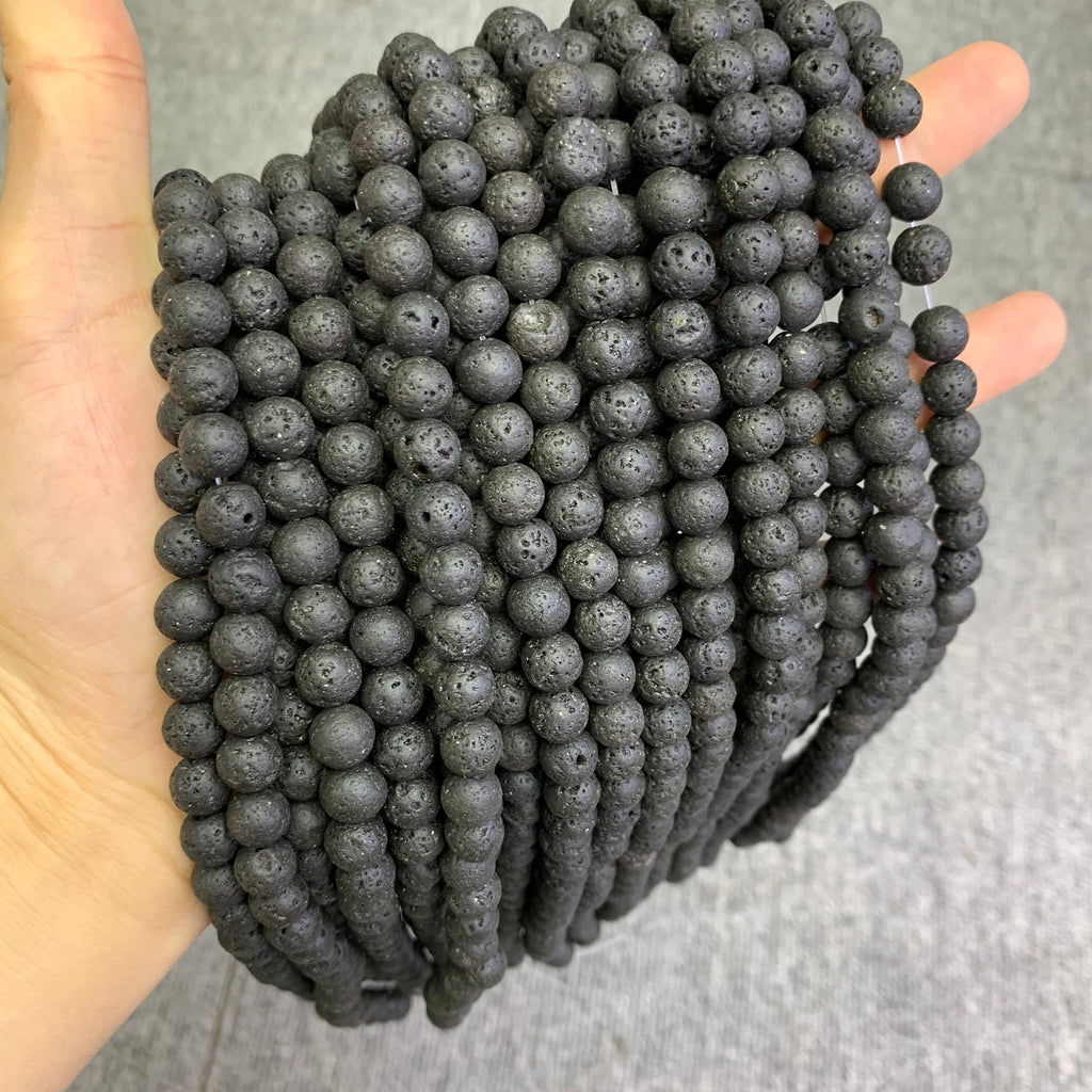 Natural Black Lava Beads 6mm 8mm 10mm Lava Beads Gemstone Round Loose Bead for Jewelry DIY Making Strand 15.5" Garde AAA