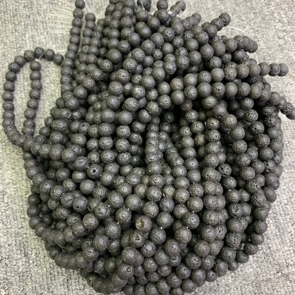 Natural Black Lava Beads 6mm 8mm 10mm Lava Beads Gemstone Round Loose Bead for Jewelry DIY Making Strand 15.5" Garde AAA