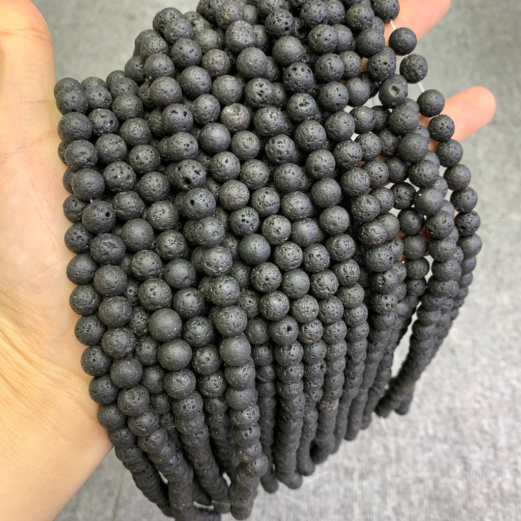 Natural Black Lava Beads 6mm 8mm 10mm Lava Beads Gemstone Round Loose Bead for Jewelry DIY Making Strand 15.5" Garde AAA