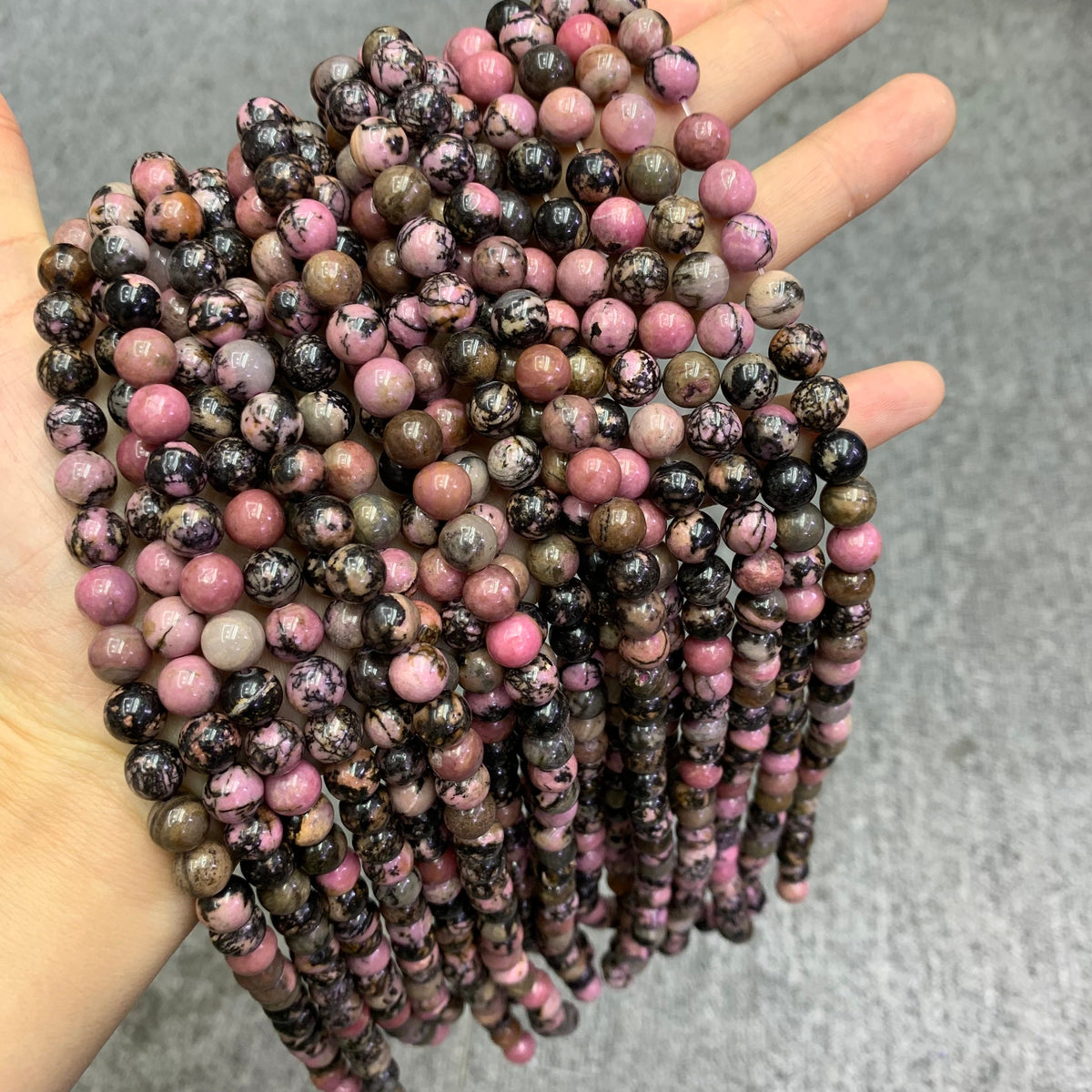 Natural Black Pink Rhodonite Beads 6mm 8mm 10mm Beads Gemstone Round Loose Rhodonite Bead for Jewelry DIY Making Strand 15.5" Garde AAA