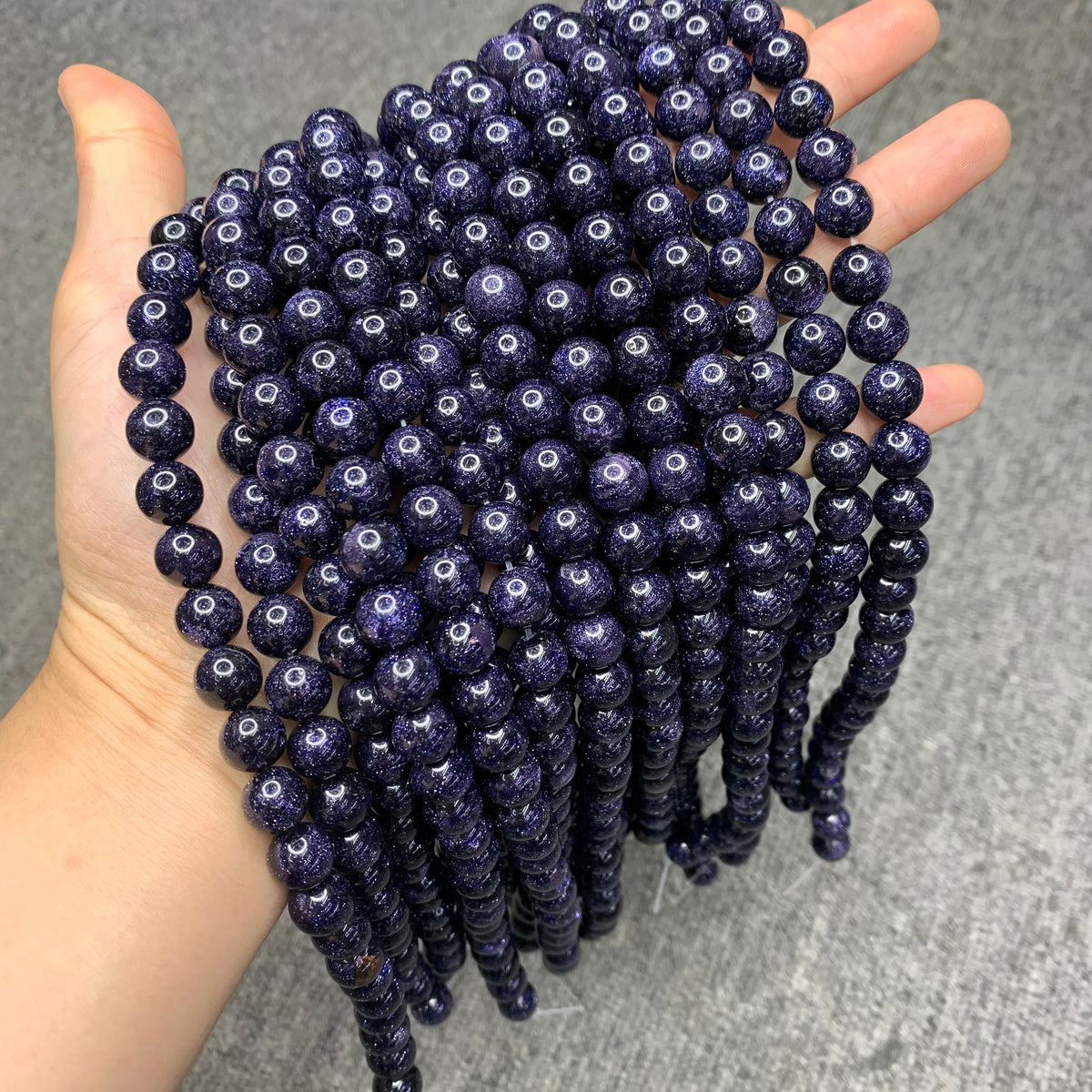Natural Blue Gold Stone Beads 6mm 8mm 10mm Gemstone Round Loose Blue Sandstone Beads for Jewelry DIY Making Strand 15.5" Garde AAA