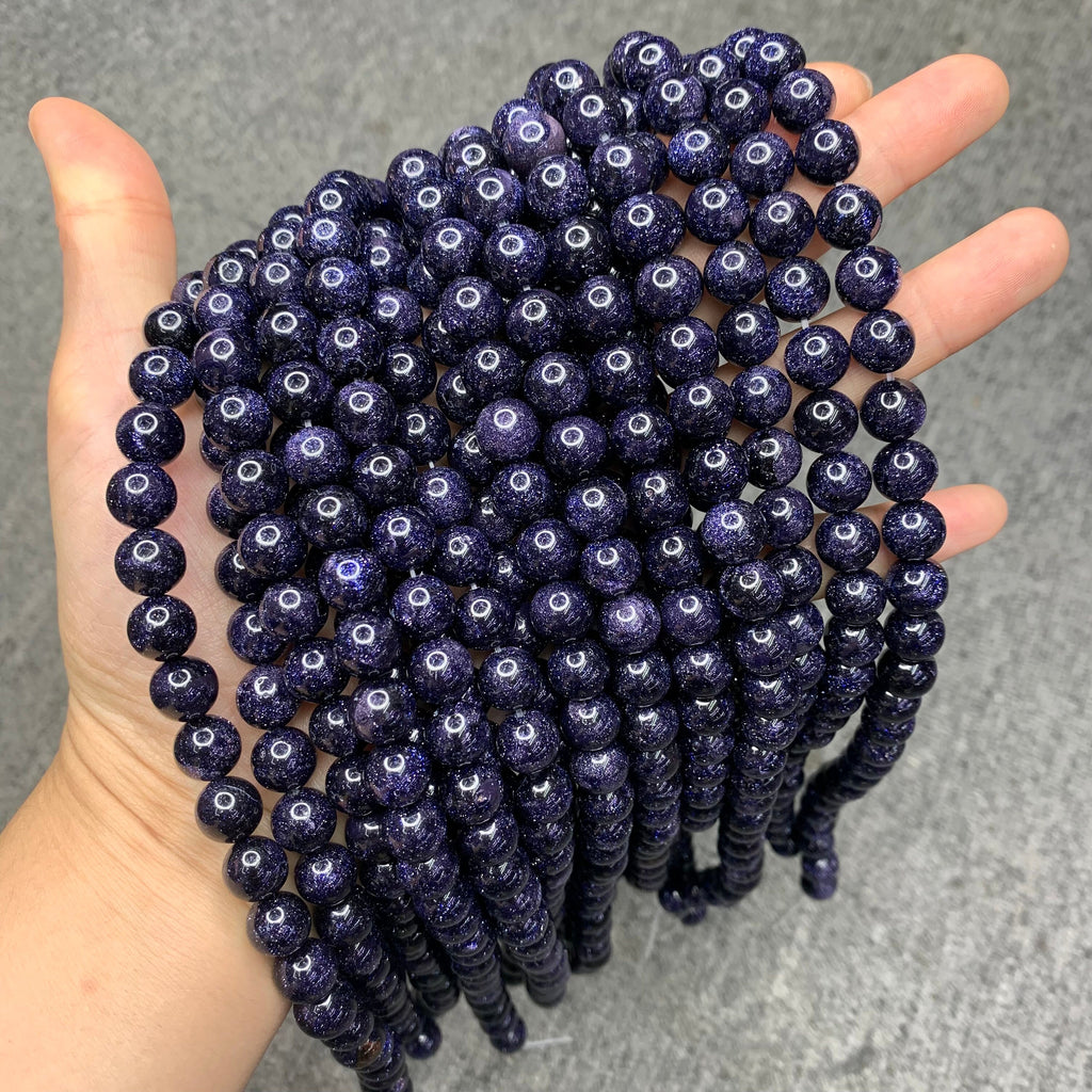 Natural Blue Gold Stone Beads 6mm 8mm 10mm Gemstone Round Loose Blue Sandstone Beads for Jewelry DIY Making Strand 15.5" Garde AAA