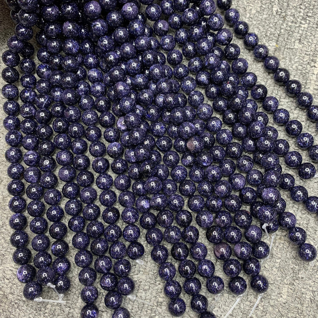 Natural Blue Gold Stone Beads 6mm 8mm 10mm Gemstone Round Loose Blue Sandstone Beads for Jewelry DIY Making Strand 15.5" Garde AAA
