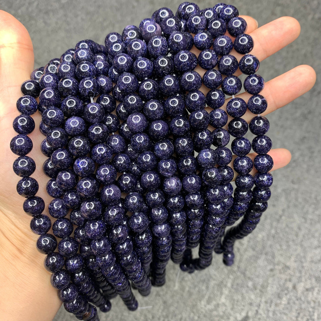 Natural Blue Gold Stone Beads 6mm 8mm 10mm Gemstone Round Loose Blue Sandstone Beads for Jewelry DIY Making Strand 15.5" Garde AAA