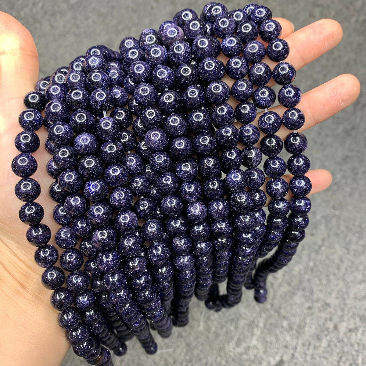 Natural Blue Gold Stone Beads 6mm 8mm 10mm Gemstone Round Loose Blue Sandstone Beads for Jewelry DIY Making Strand 15.5" Garde AAA