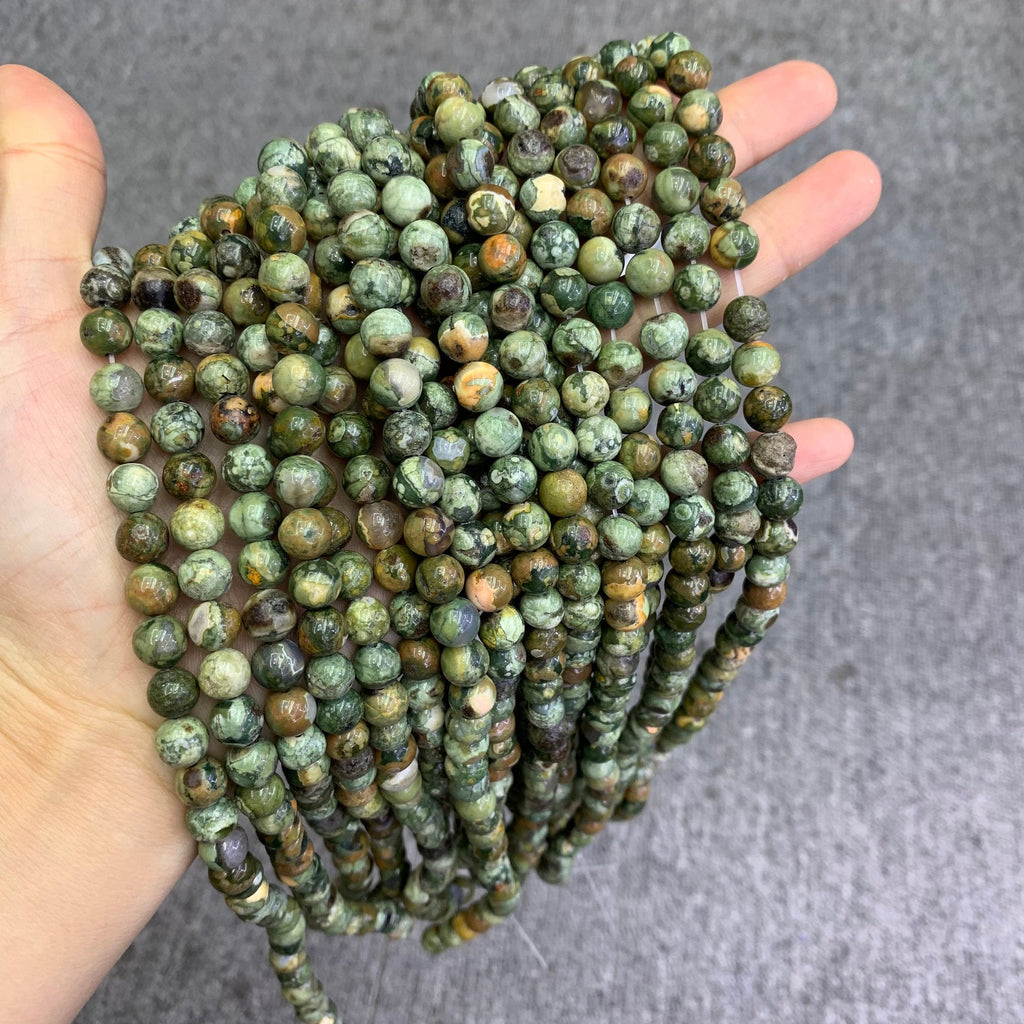 Natural Rhyolite Jasper Beads 6mm 8mm 10mm Gemstone Round Loose Rhyolite Stone Beads for Jewelry DIY Making Strand 15.5" Garde AAA