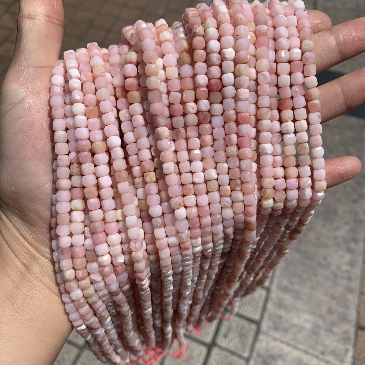 Natural Pink Opal Cube Faceted Beads 4.5mm Gemstone Loose Pink Opal Stone Square Beads for Jewelry DIY Making Strand 15.5" Garde AAA