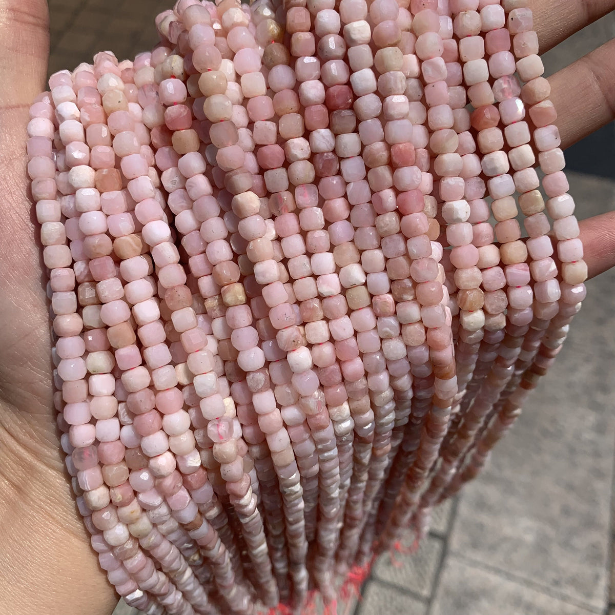 Natural Pink Opal Cube Faceted Beads 4.5mm Gemstone Loose Pink Opal Stone Square Beads for Jewelry DIY Making Strand 15.5" Garde AAA