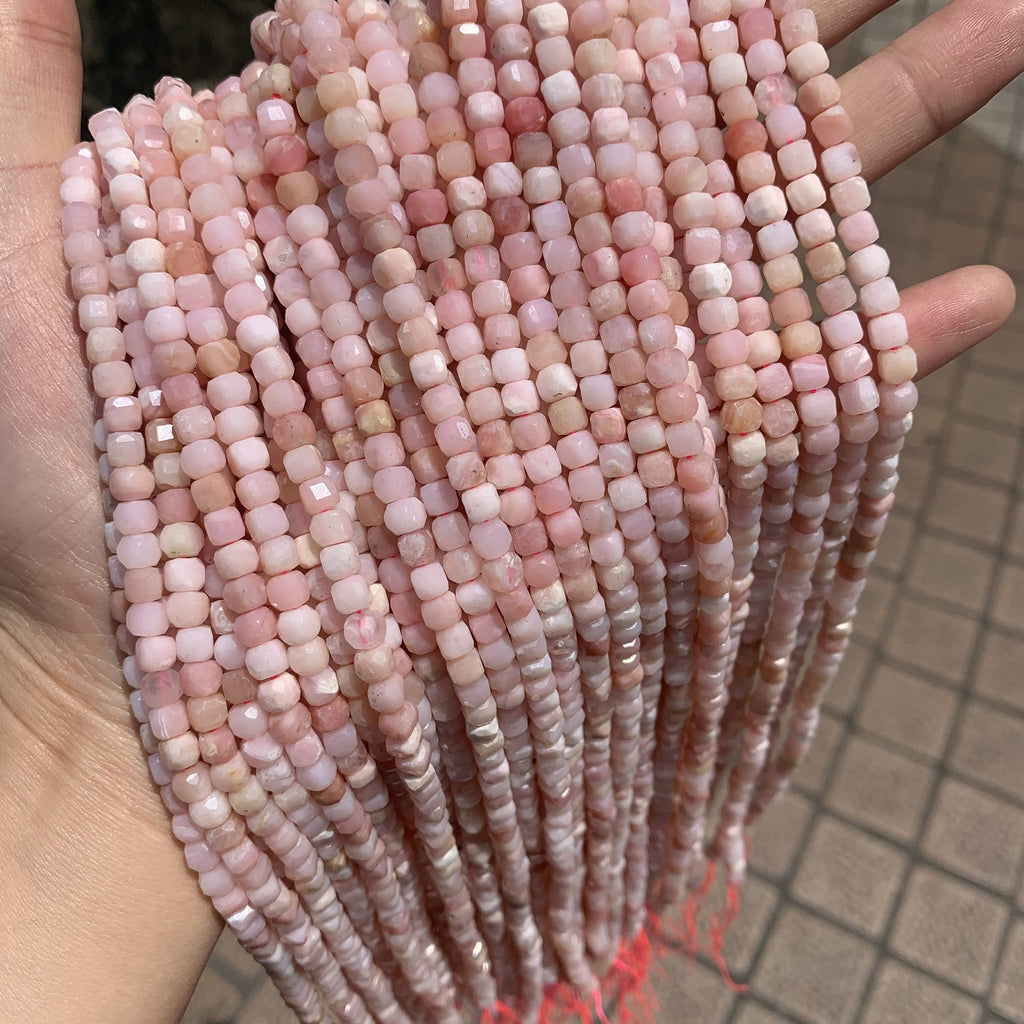 Natural Pink Opal Cube Faceted Beads 4.5mm Gemstone Loose Pink Opal Stone Square Beads for Jewelry DIY Making Strand 15.5" Garde AAA