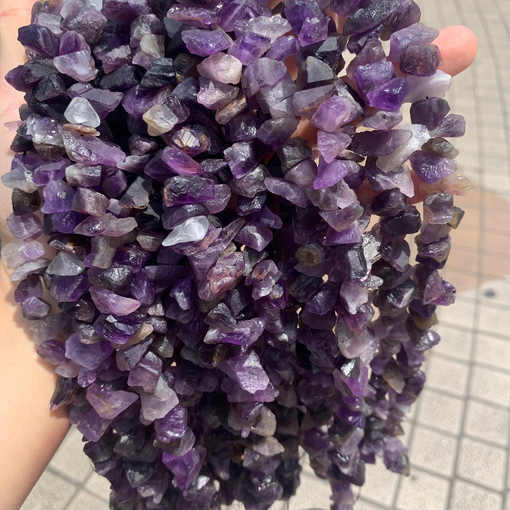 Natural Raw Amethyst Irregular Shape Stone Rock Amethyst Charm Supplies for Jewelry DIY Purple Amethyst Gemstone Strand 15.5"