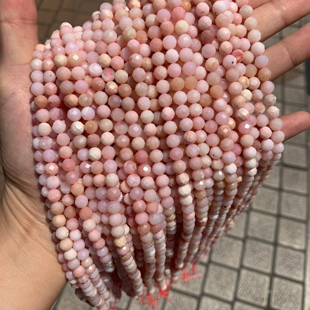 Natural Pink Opal Faceted Beads 6mm Gemstone Round Loose Pink Opal Stone Beads for Jewelry DIY Making Strand 15.5" Garde AAA