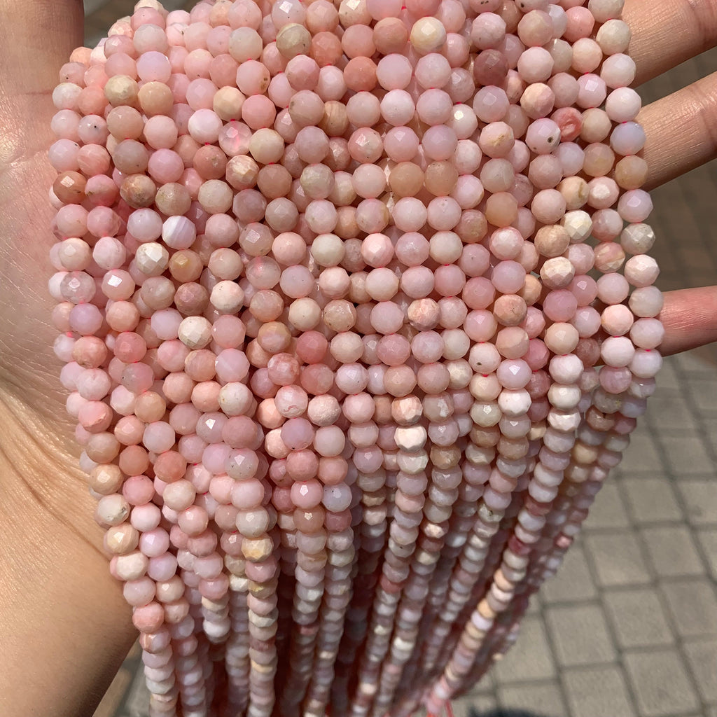 Natural Pink Opal Faceted Beads 6mm Gemstone Round Loose Pink Opal Stone Beads for Jewelry DIY Making Strand 15.5" Garde AAA