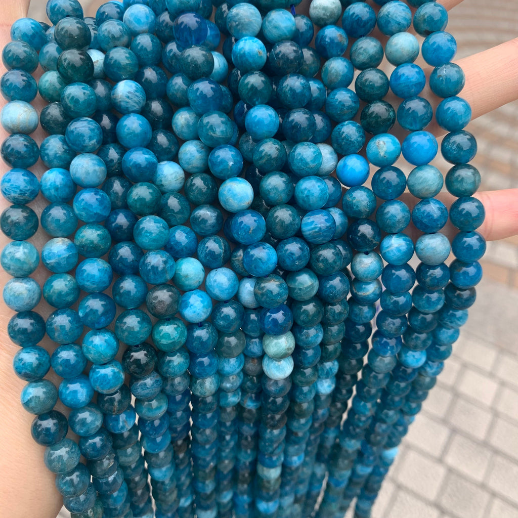 Natural Apatite Loose Round Beads,Blue Apatite Stone Beads 6mm 8mm 10mm Gemstone Beads Lace Bead 15.5 Inch Strand AAA for DIY Jewelry Making