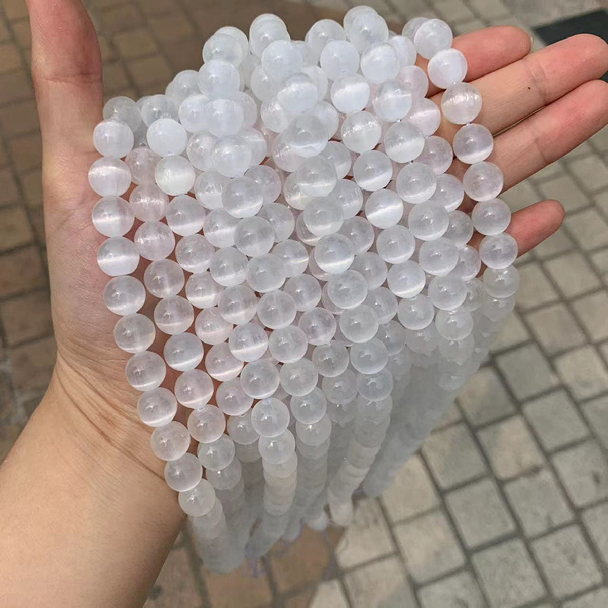Natural Clear Selenite Round Bead Selenite Loose Beads Gemstone Beads Clear Selenite Gemstone Cat Eye Loose Bead 6mm 8mm 10mm 15.5 Inch AAA
