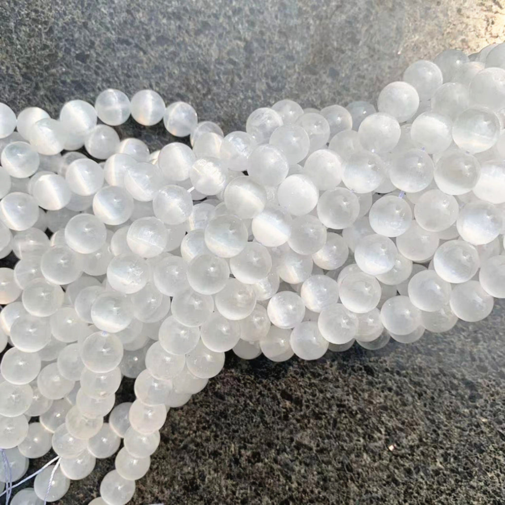 Natural Clear Selenite Round Bead Selenite Loose Beads Gemstone Beads Clear Selenite Gemstone Cat Eye Loose Bead 6mm 8mm 10mm 15.5 Inch AAA
