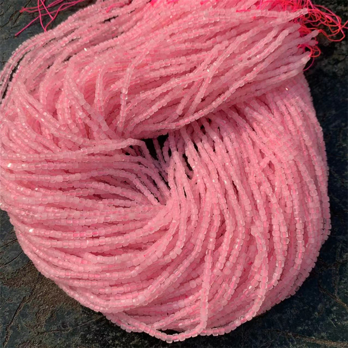 Natural Rose Quartz Beads Micro Faceted Rose Quartz Cube Bead 2.5mm Pink Gemstones Loose Beads for Jewelry Making 15.5 Inch Strand AAA