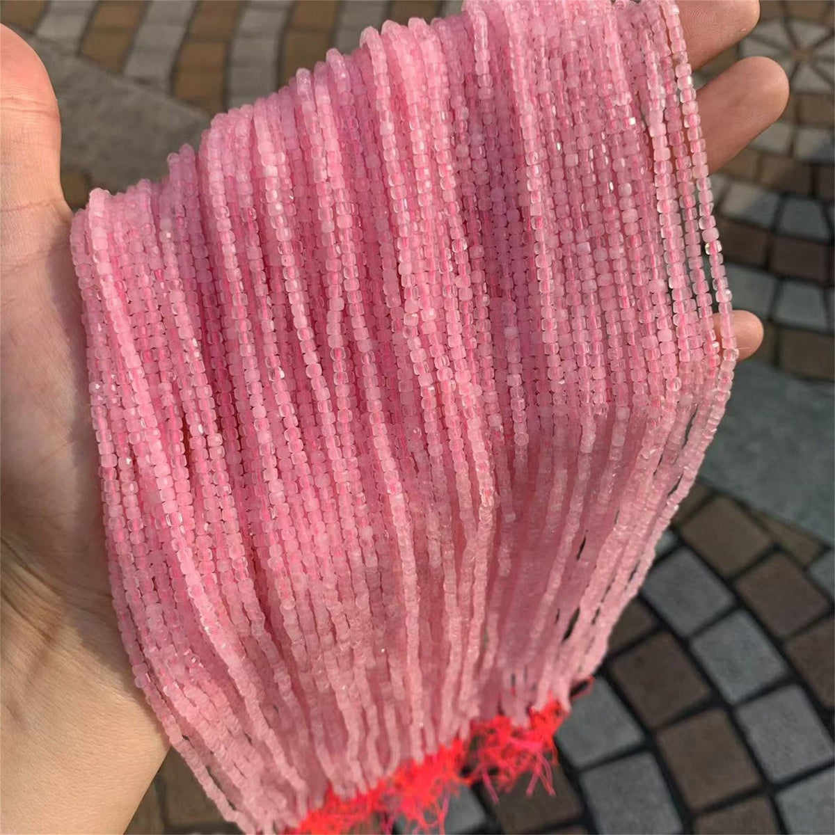 Natural Rose Quartz Beads Micro Faceted Rose Quartz Cube Bead 2.5mm Pink Gemstones Loose Beads for Jewelry Making 15.5 Inch Strand AAA