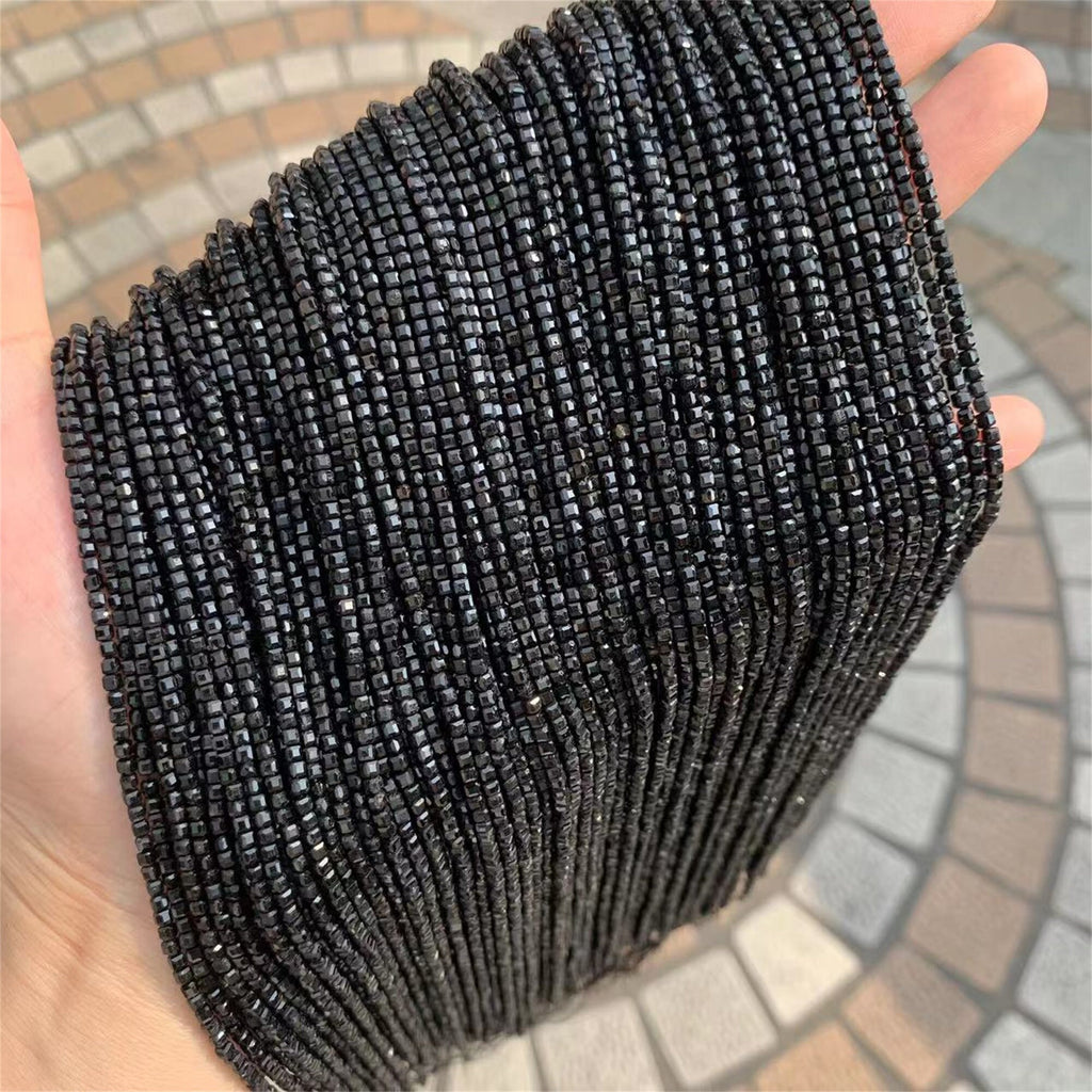 Natural Black Spinel Micro Faceted Cube Beads 2.5mm 3mm 5mm Black Gemstones Loose Beads for Jewelry Making 15.5 Inch Strand AAA