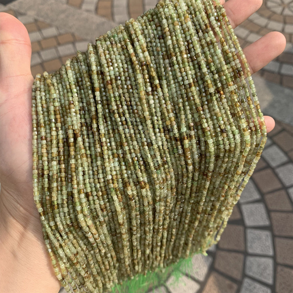 Natural Green Garnet Beads Micro Faceted Cube Beads 2.5mm Green Garnet Gemstones Loose Beads for Jewelry Making 15.5 Inch Strand AAA